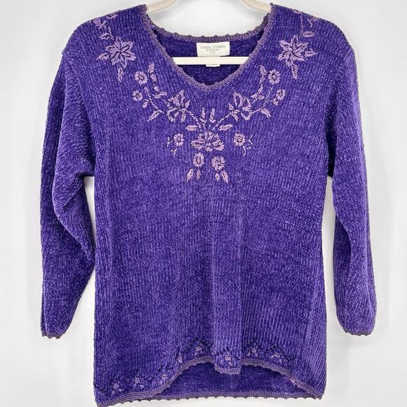 Casual Corner Women's Amethyst Purple Chenille Embroidered Sweater Size 2X - Picture 1 of 5